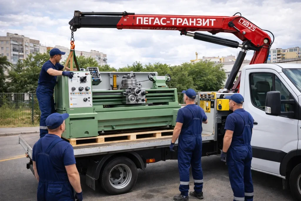 погрузки токарного станка манипулятором