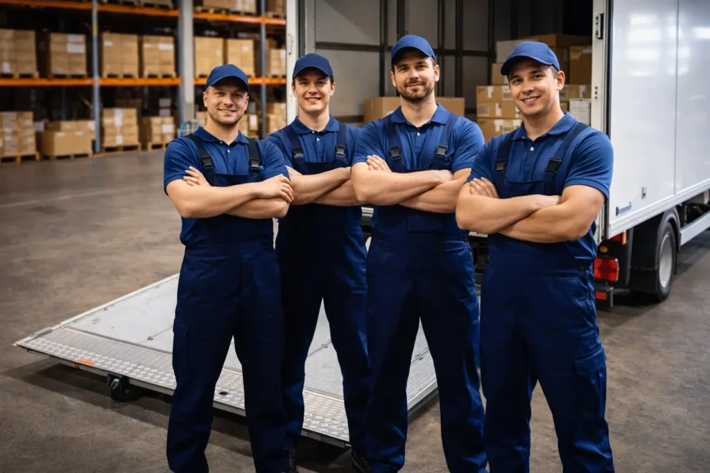 Переезд и перевозка склада в Минске под ключ — бригада и грузовик у складского комплекса